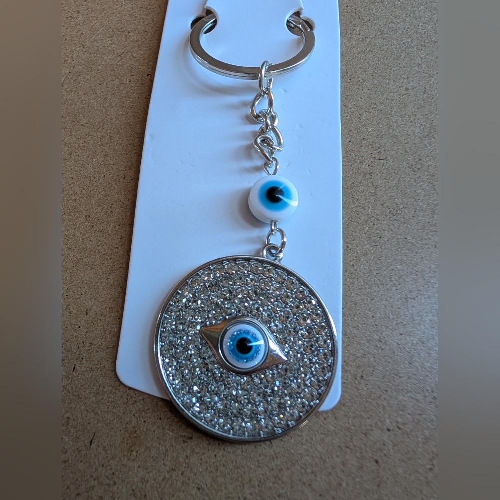 🧿 Silver Evil Eye Keychain & Bag Charm with Blue Accents